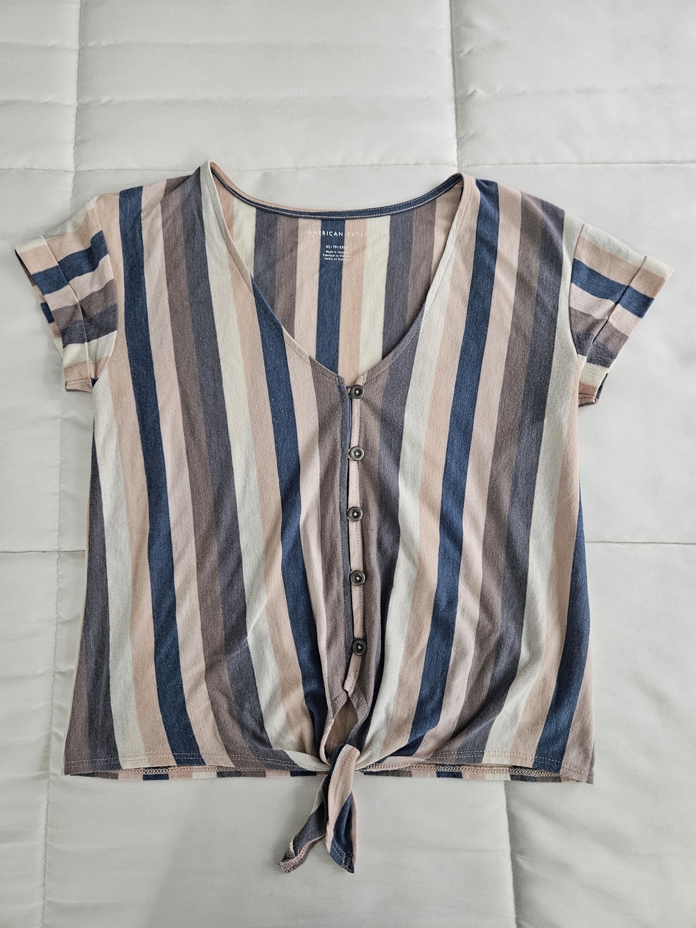 American Eagle Outfitters Striped Tie-Front V-Neck Top